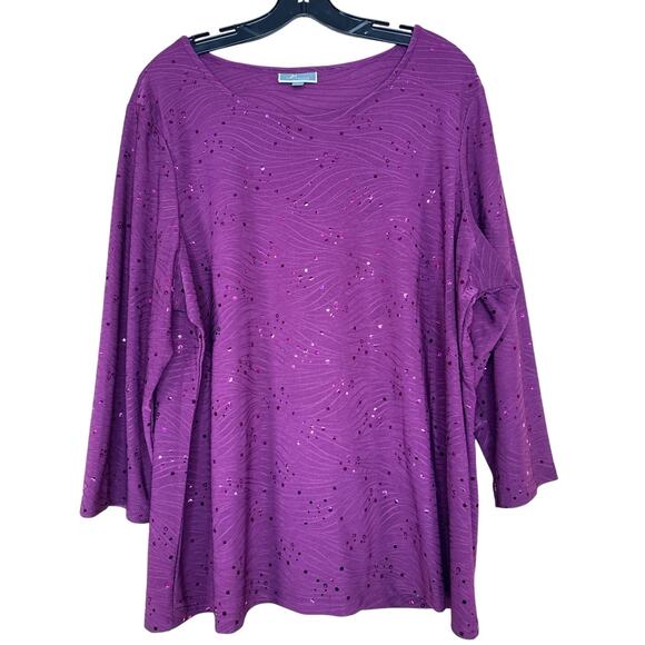 JM Collection Purple Plum Sequin Top Shirt Women’s Plus Size 2X Stretchy - Picture 1 of 7